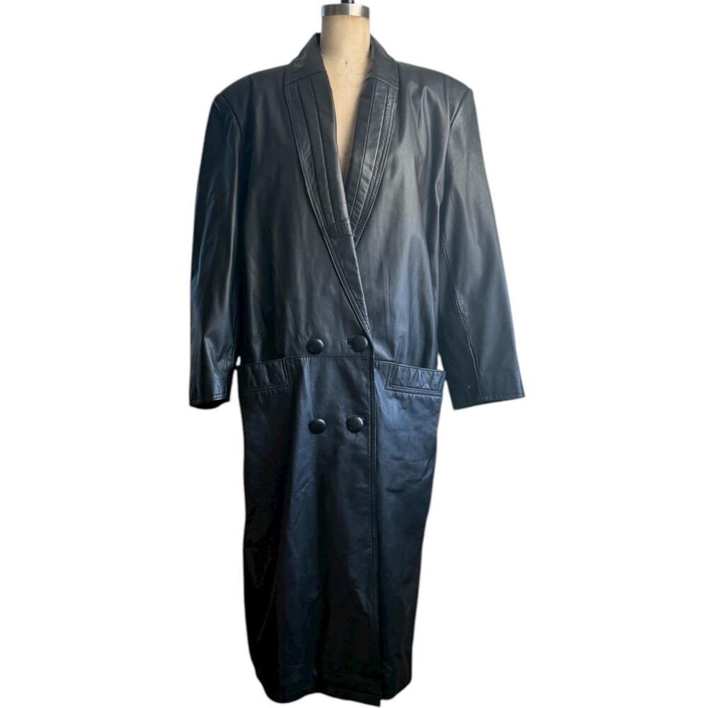 Vintage G-III Black leather trench coat size M - Picture 5 of 8